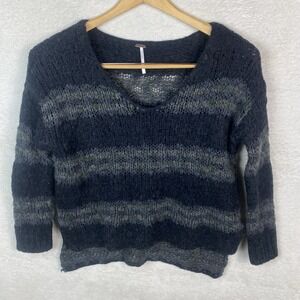 Free People Women's Linus Stripe Pullover in Washed‎ Black Size M Oversized